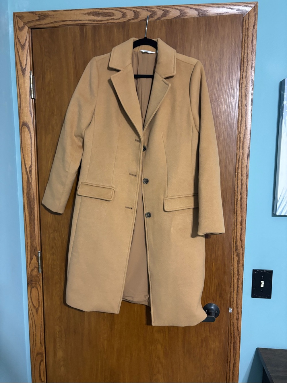 Candace Cameron Bure Camel Single-Breasted Wool-Blend Coat